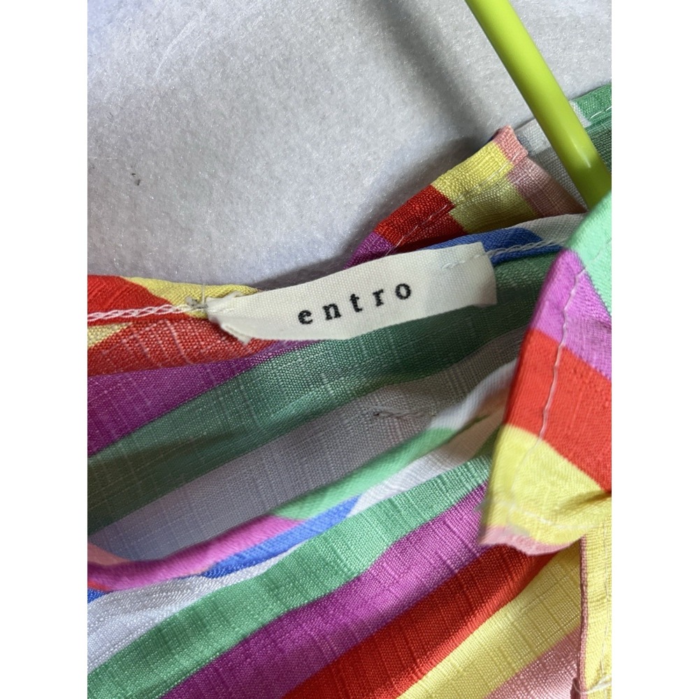 Entro Womens Multicolor Striped V-Neck Sleeveless Tank Top w/ Ruffle, Medium - Picture 2 of 8